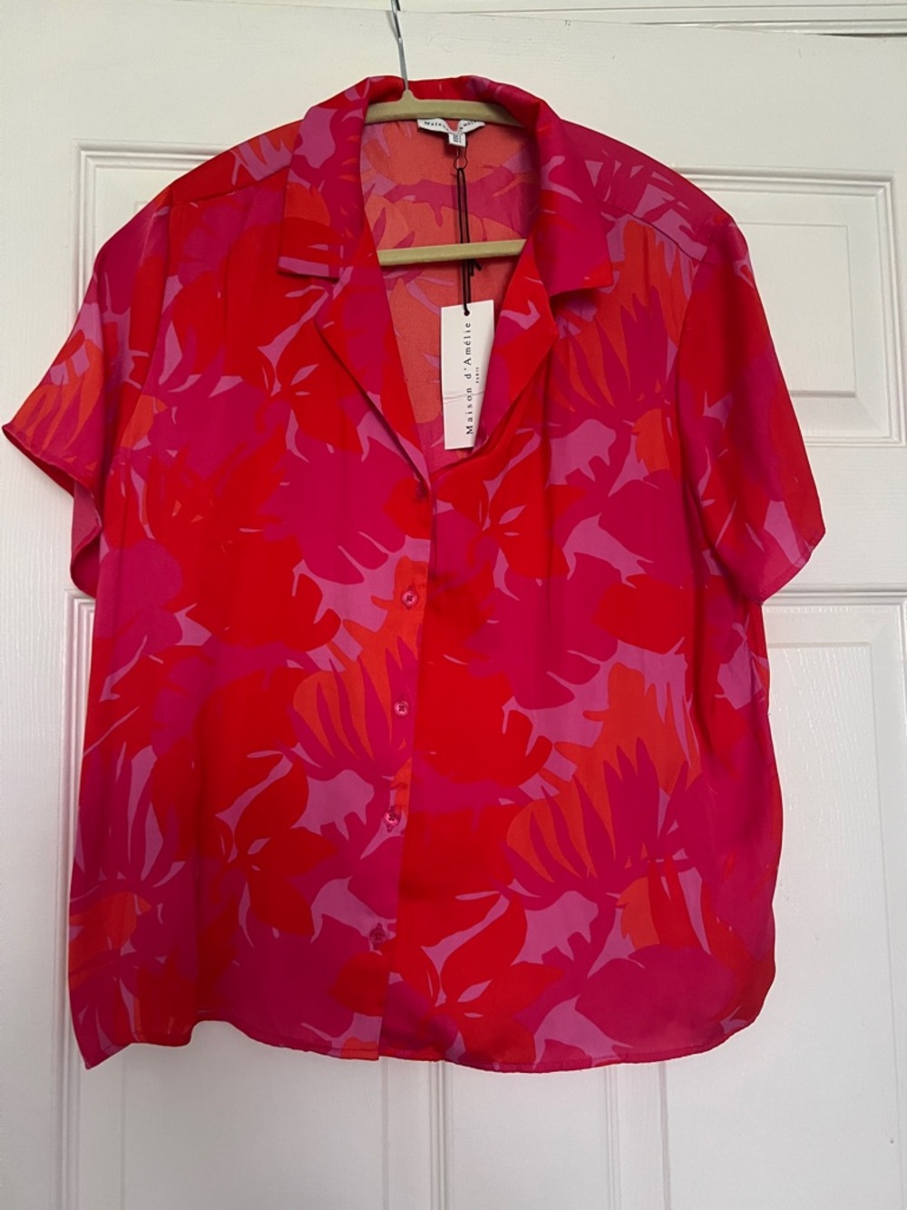 Maison Jules Pink & Red Abstract Floral Button-Down Shirt